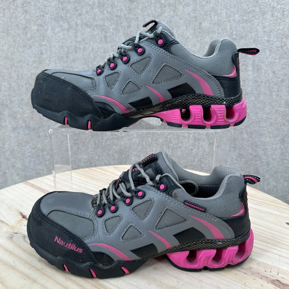 Nautilus Work Shoes Women 9 Grey Pink Waterproof Composite Toe N1851M
